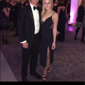 Shona Joy black dress with slit and semi open back